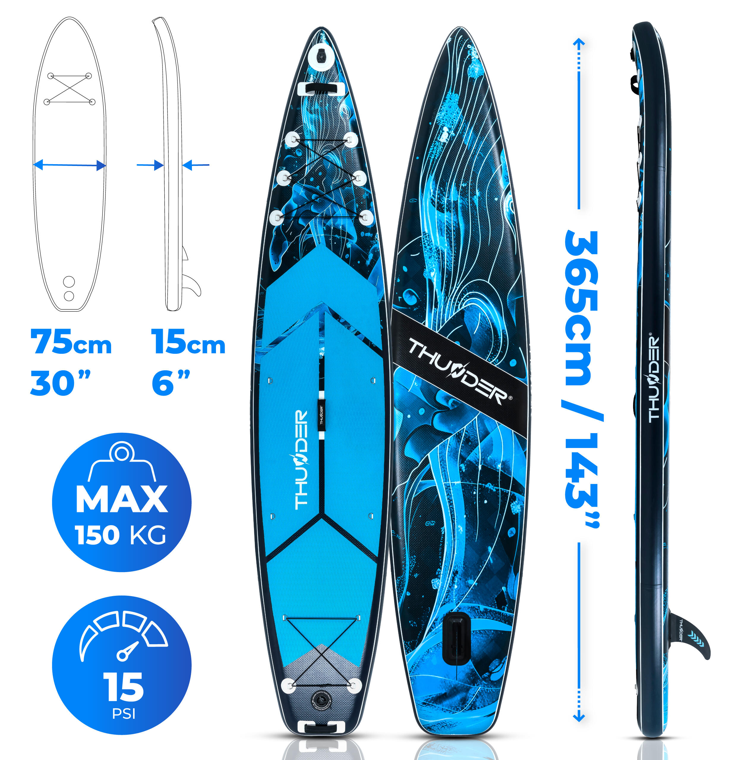 Deska SUP pompowana akcesoria THUNDER BLUET 365cm 2/8