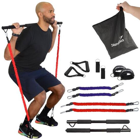 Bande elastiche multiresistenza con barra - Fitness - 3 livelli di resistenza