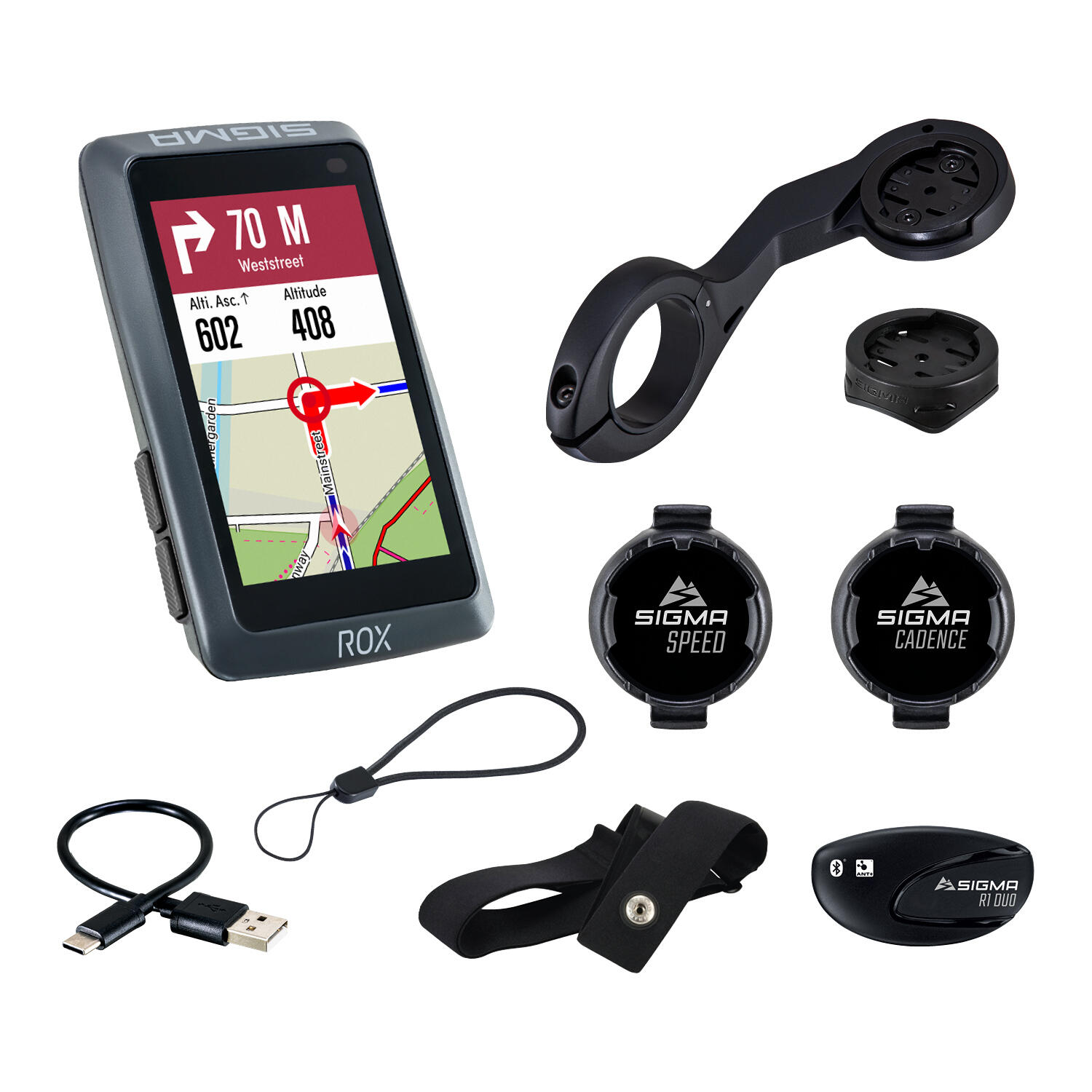SIGMA GPS-FAHRRADCOMPUTER ROX 12.1 EVO SCHWARZ - SENSOR-SET