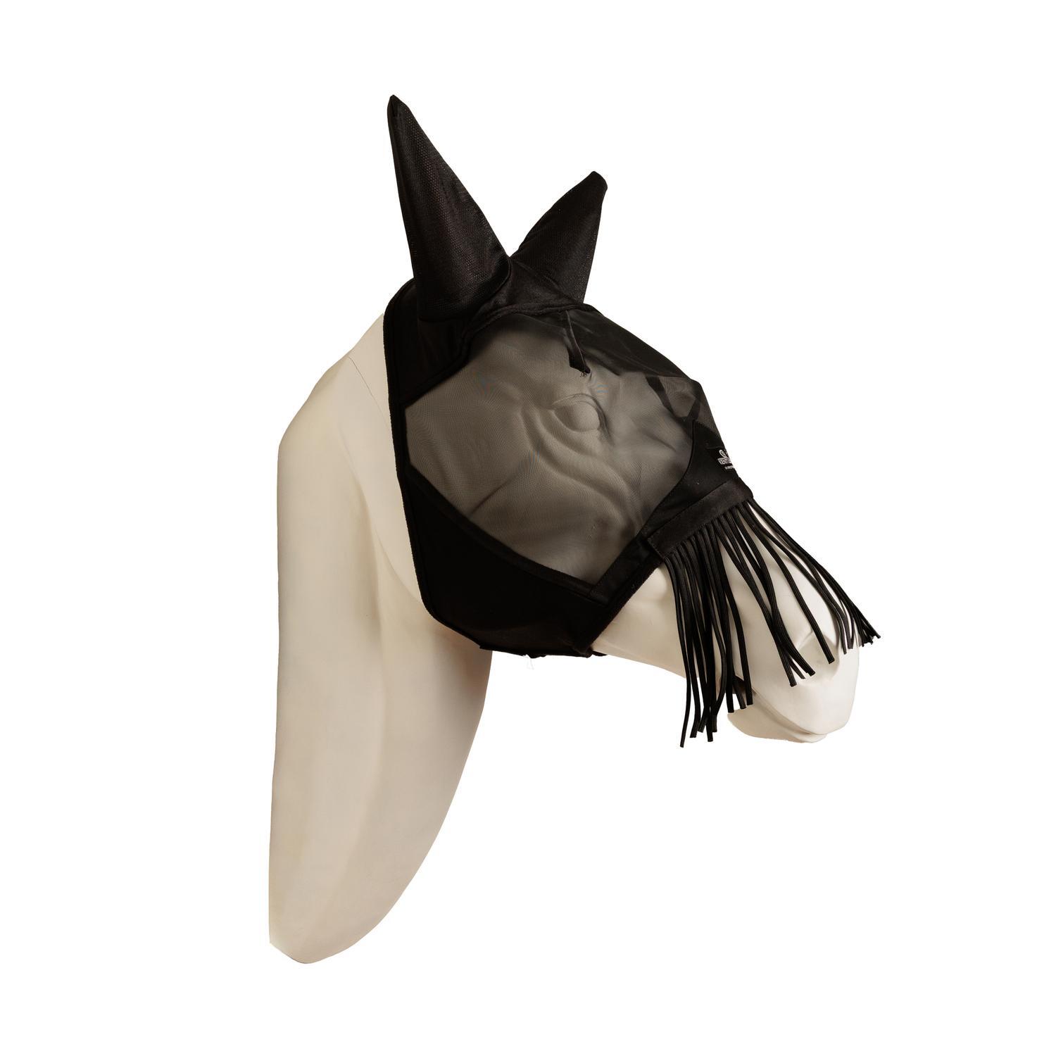KENTUCKY HORSEWEAR Vliegenmasker classic met oren en neus franjes zwart cob