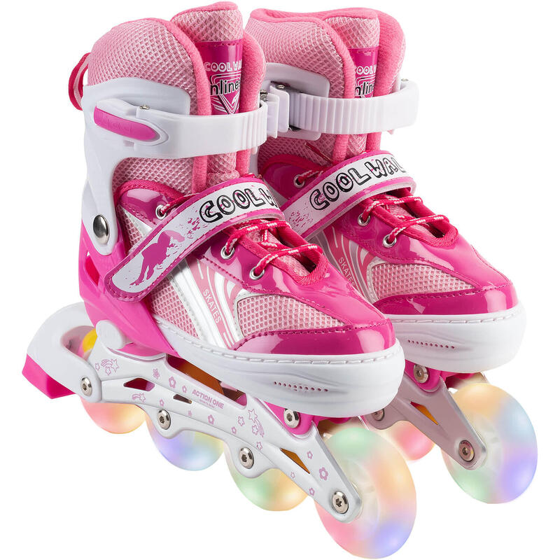Set de role Pinky cu casca si protectii in rucsac, marimea M (35-38), roz