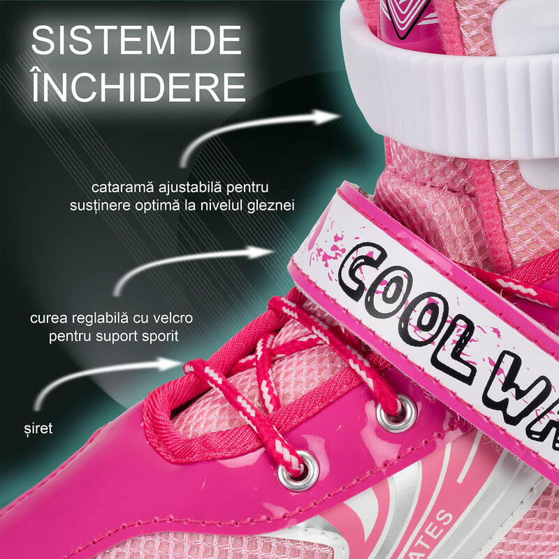 Set de role Pinky cu casca si protectii in rucsac, marimea M (35-38), roz