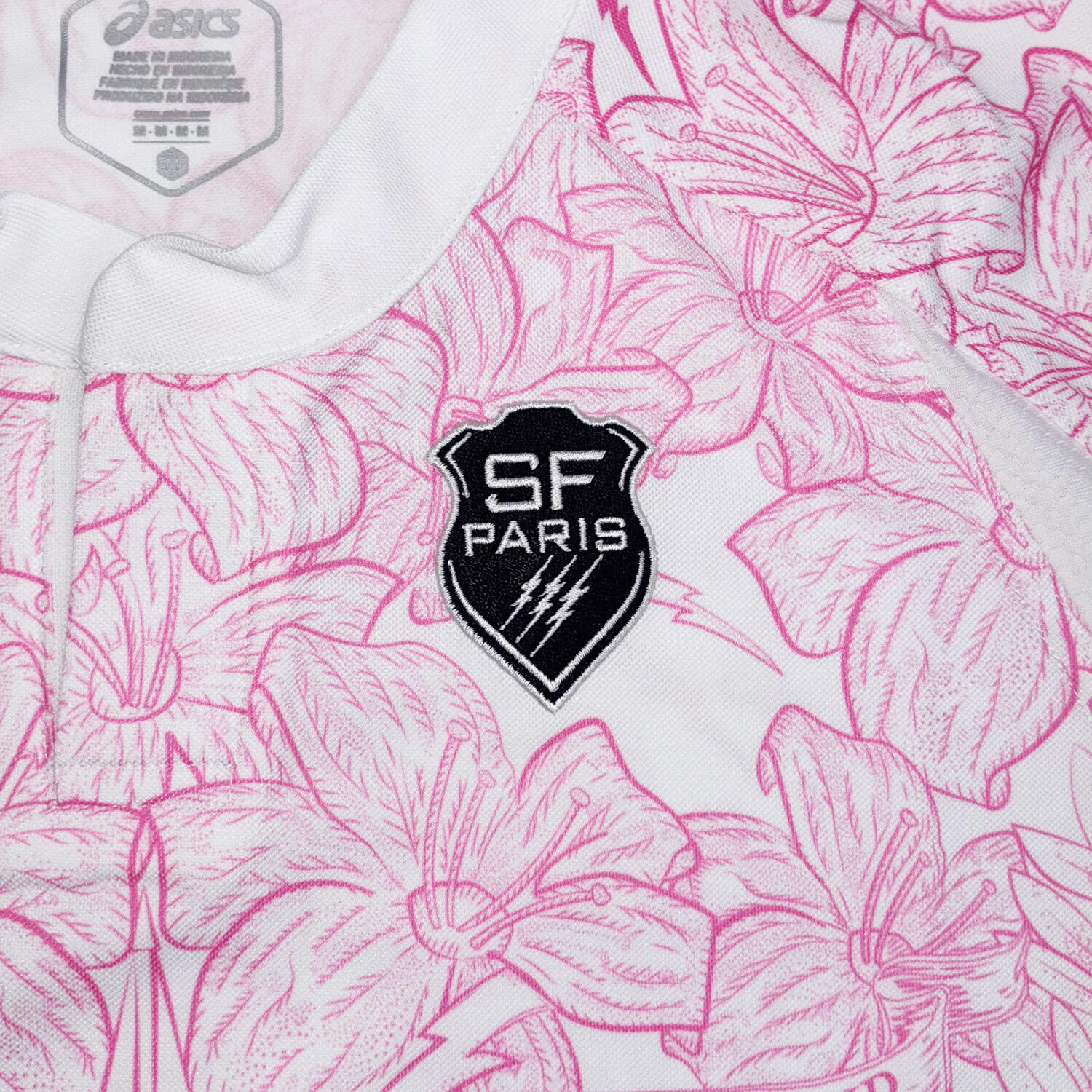 Asics SF Stade Francais Mens White/Pink Rugby Shirt | Decathlon