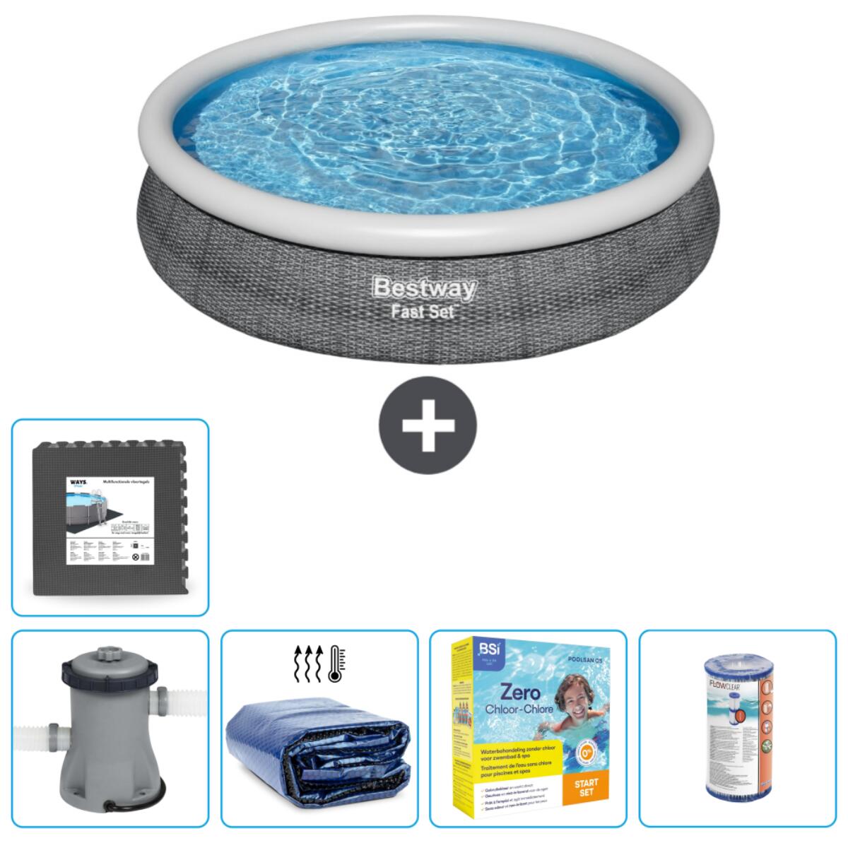 Bestway - Piscine Gonflable Ronde Fast Set - 366x76 Cm + Accessoires Cb18 - Piscine - Gris - Taille Unique - Decathlon