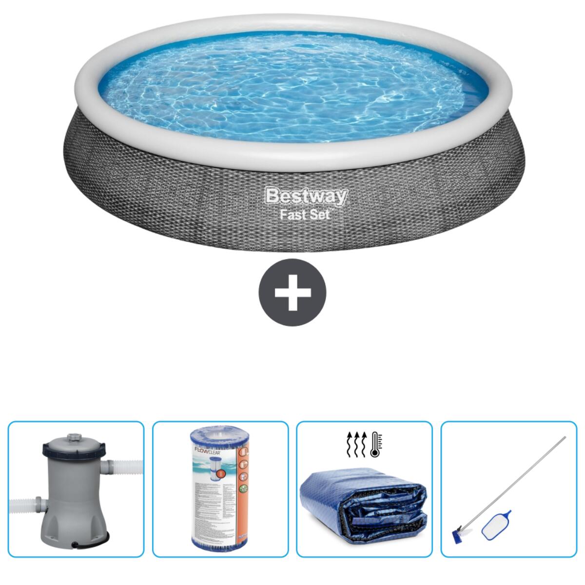 Bestway - Piscine Gonflable Ronde Fast Set - 396x84 Cm + Accessoires Cb54 - Piscine - Gris - Taille Unique - Decathlon