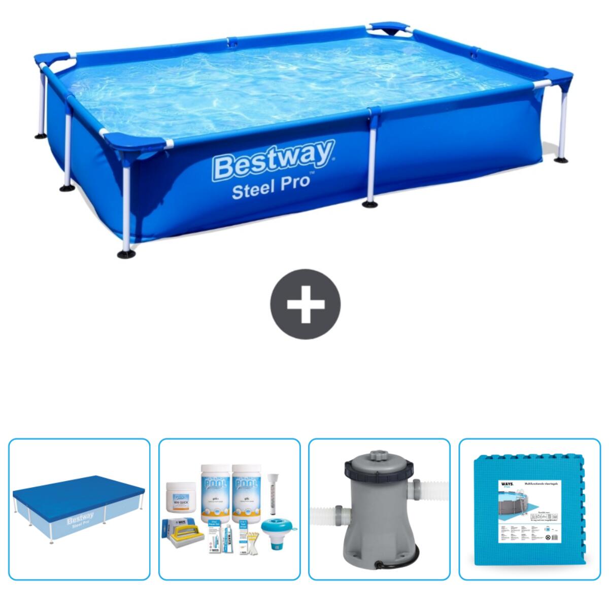 Bestway - Piscine Rectangulaire Steel Pro - 221x150x43 Cm + Accessoires Cb2 - Piscine - Bleu - Taille Unique - Decathlon