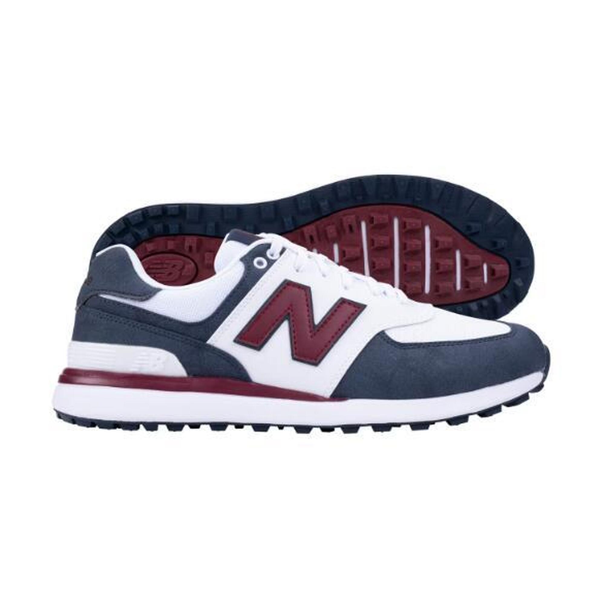 New Balance 574 Greens VS, Chaussures de golf pour hommes, blanc/marine/rouge