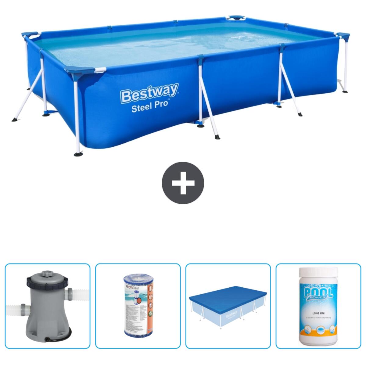 Bestway - Piscine Rectangulaire Steel Pro - 300x201x66 Cm + Accessoires Cb51 - Piscine - Bleu - Taille Unique - Decathlon