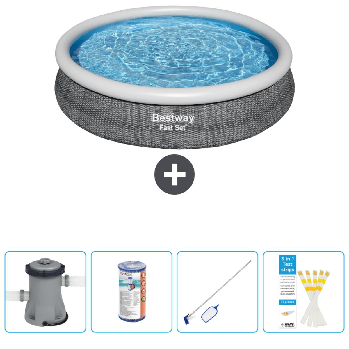 Bestway - Piscine Gonflable Ronde Fast Set - 366x76 Cm + Accessoires Cb58 - Piscine - Gris - Taille Unique - Decathlon
