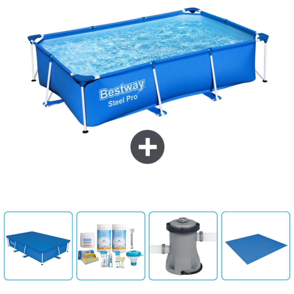 Bestway - Piscine Rectangulaire Steel Pro - 259x170x61 Cm + Accessoires Cb1 - Piscine - Bleu - Taille Unique - Decathlon