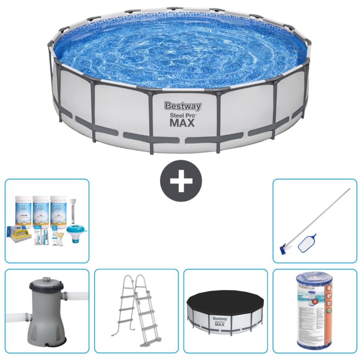 Bestway - Piscine Ronde Steel Pro Max - 457x122 Cm + Accessoires Cb32 - Piscine - Gris - Taille Unique - Decathlon