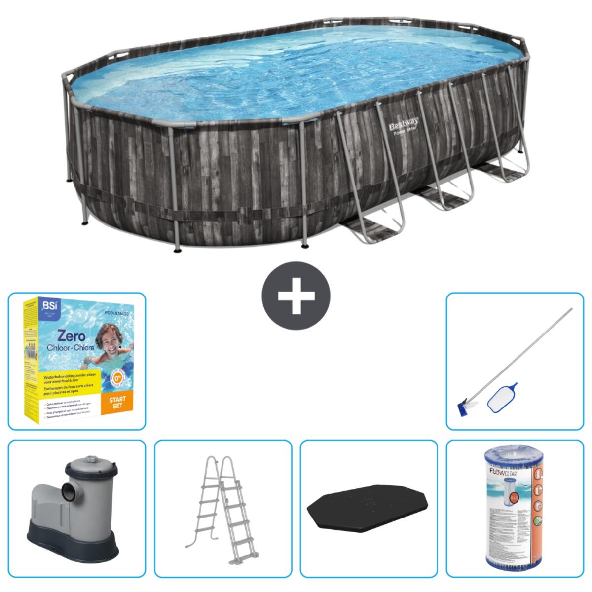 Bestway - Piscine Oval Power Steel - 610x366x122 Cm + Accessoires Cb36 - Piscine - Gris - Taille Unique - Decathlon