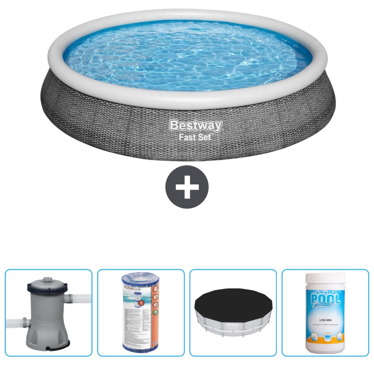 Bestway - Piscine Gonflable Ronde Fast Set - 396x84 Cm + Accessoires Cb51 - Piscine - Gris - Taille Unique - Decathlon