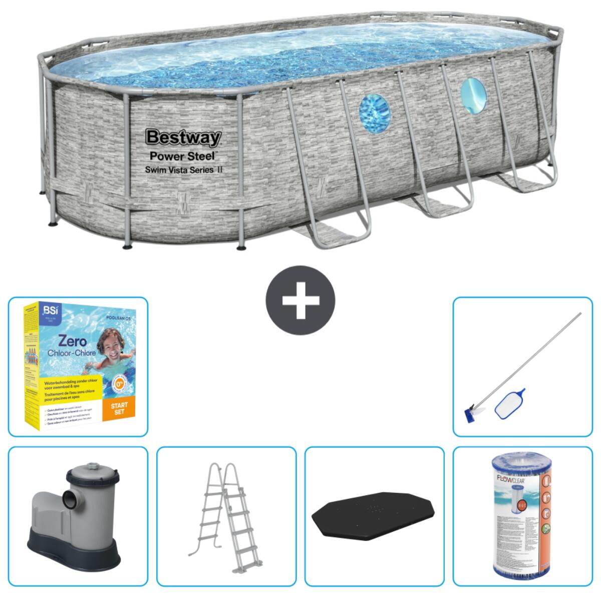 Bestway - Piscine Oval Power Steel - 549x274x122 Cm + Accessoires Cb36 - Piscine - Gris - Taille Unique - Decathlon