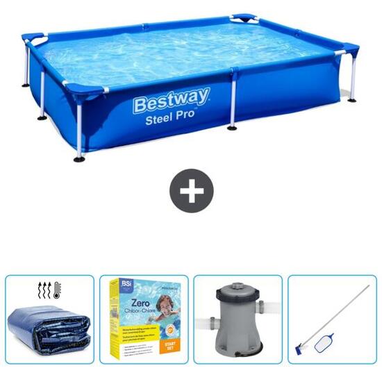 Piscine Rectangulaire Steel Pro - 221x150x43 cm + Accessoires CB10