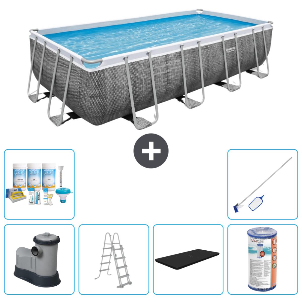 Bestway - Piscine Rectangulaire Power Steel - 549x274x122 Cm + Accessoires Cb32 - Piscine - Gris - Taille Unique - Decathlon