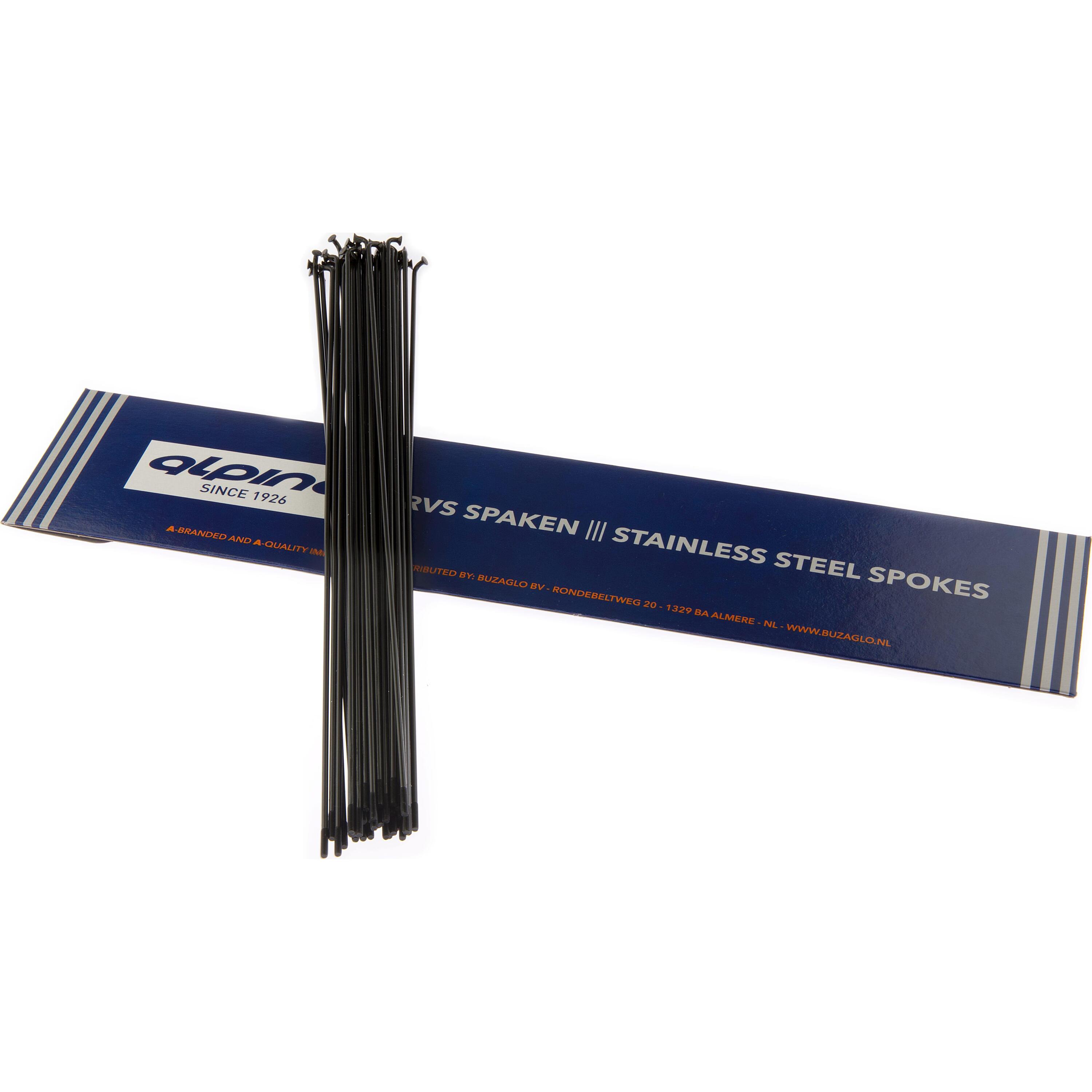 ALPINA Raggi Alpina 14g (2,00 mm) 226 mm acciaio inox neri, confezione 36 pz.