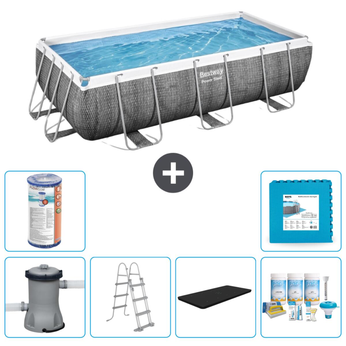 Bestway - Piscine Rectangulaire Power Steel - 404x201x100 Cm + Accessoires Cb22 - Piscine - Gris - Taille Unique - Decathlon
