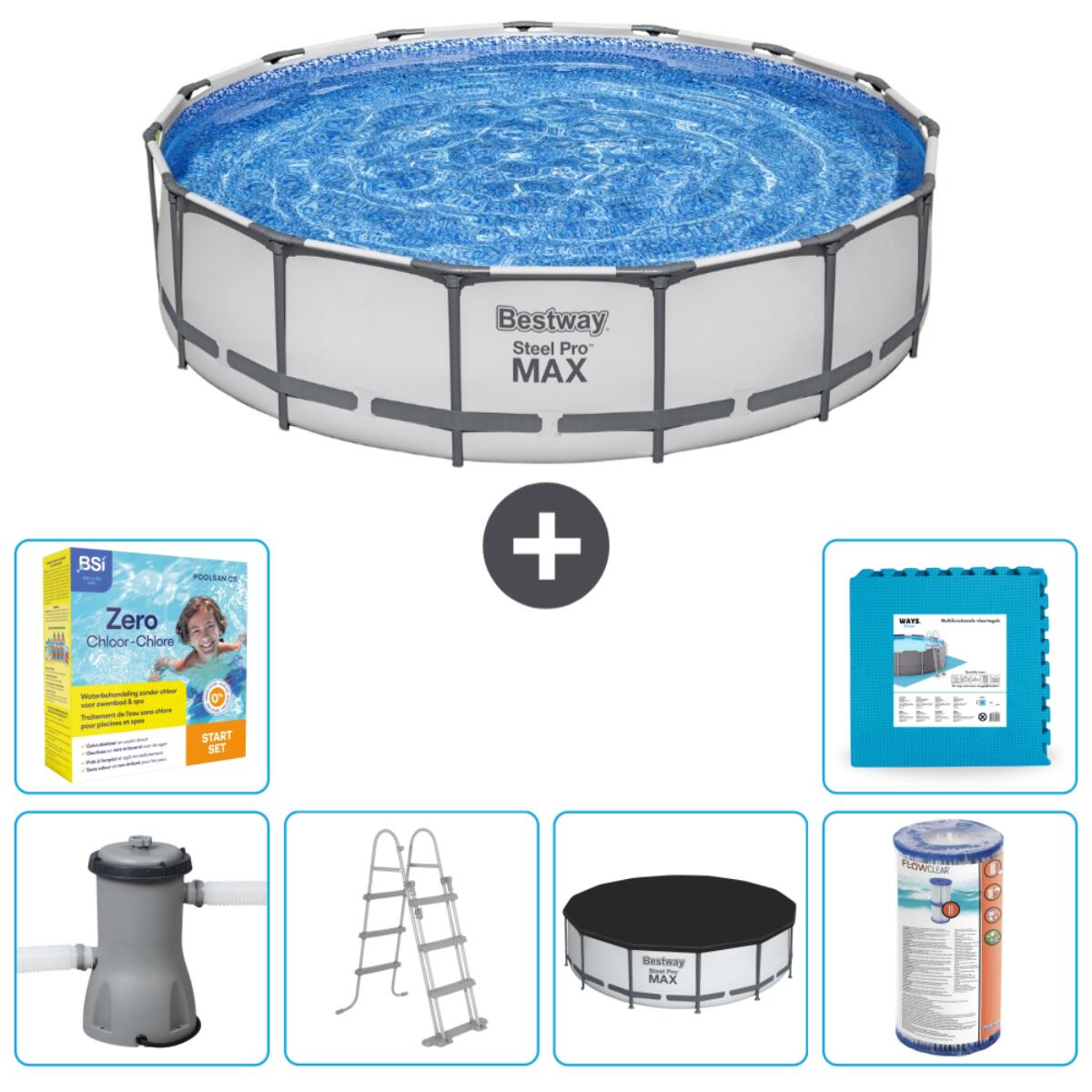 Bestway - Piscine Ronde Steel Pro Max - 457x122 Cm + Accessoires Cb34 - Piscine - Gris - Taille Unique - Decathlon