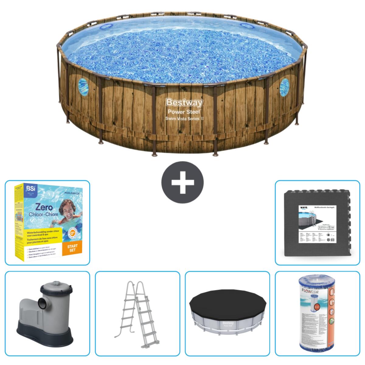 Bestway - Piscine Ronde Power Steel - 488x122 Cm + Accessoires Cb35 - Piscine - Marron - Taille Unique - Decathlon