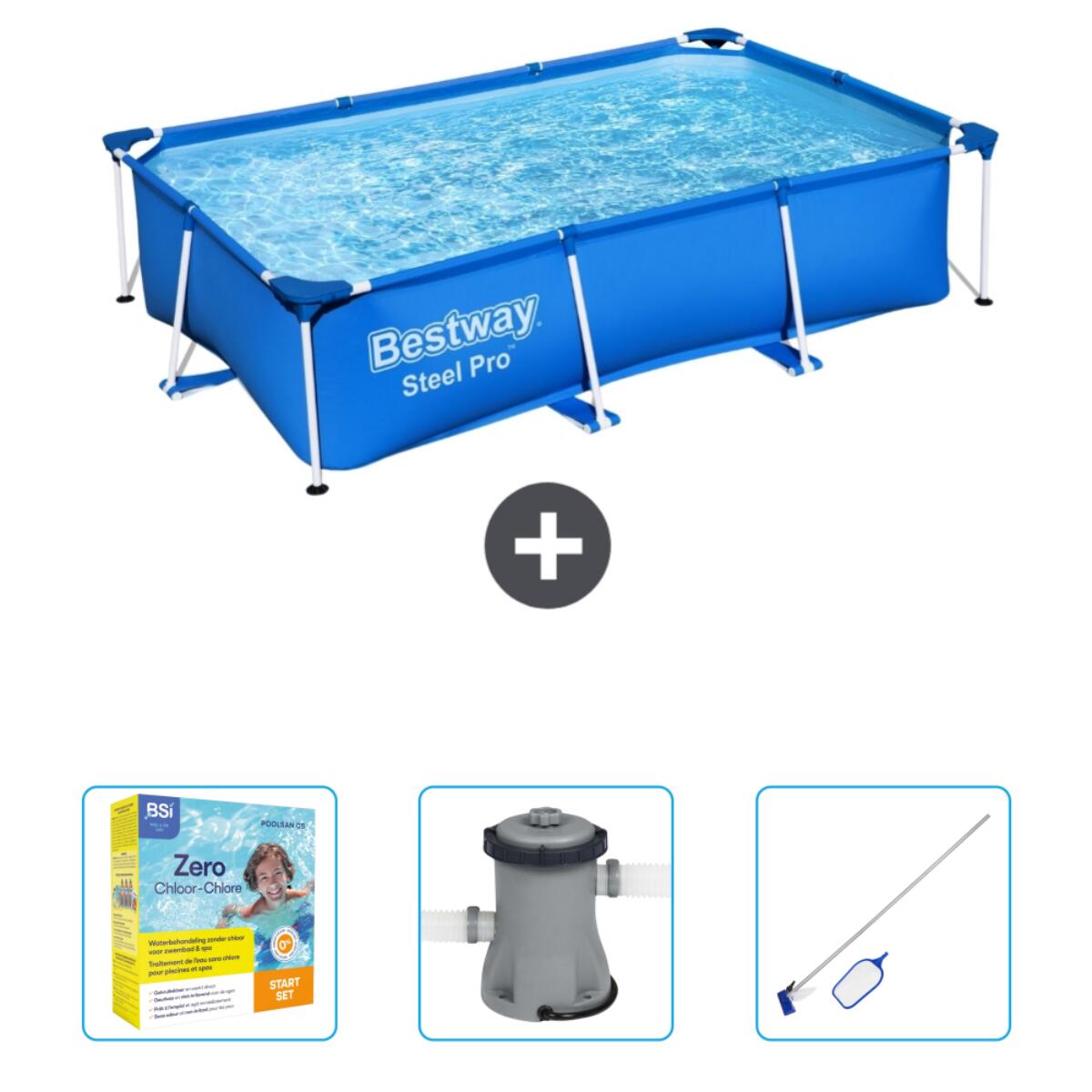 Bestway - Piscine Rectangulaire Steel Pro - 259x170x61 Cm + Accessoires Cb10 - Piscine - Bleu - Taille Unique - Decathlon