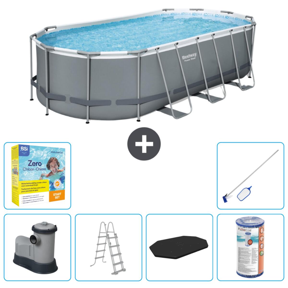 Bestway - Piscine Oval Power Steel - 549x274x122 Cm + Accessoires Cb36 - Piscine - Gris - Taille Unique - Decathlon