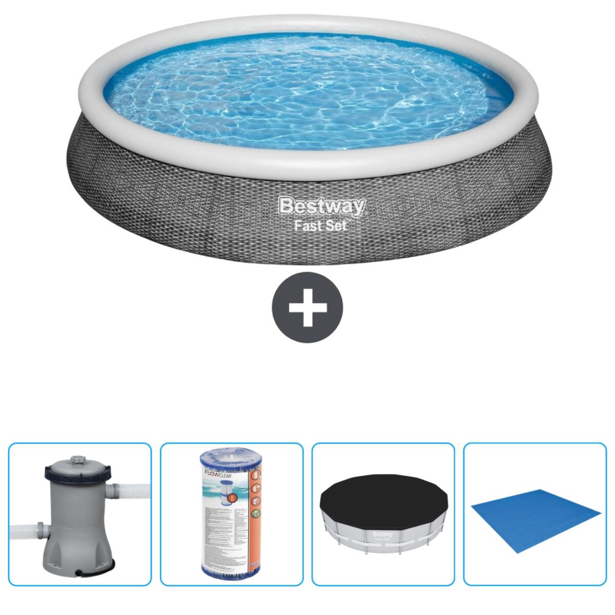 Bestway - Piscine Gonflable Ronde Fast Set - 396x84 Cm + Accessoires Cb52 - Piscine - Gris - Taille Unique - Decathlon