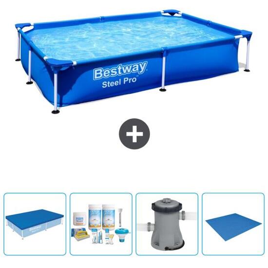 Piscine Rectangulaire Steel Pro - 221x150x43 cm + Accessoires CB1