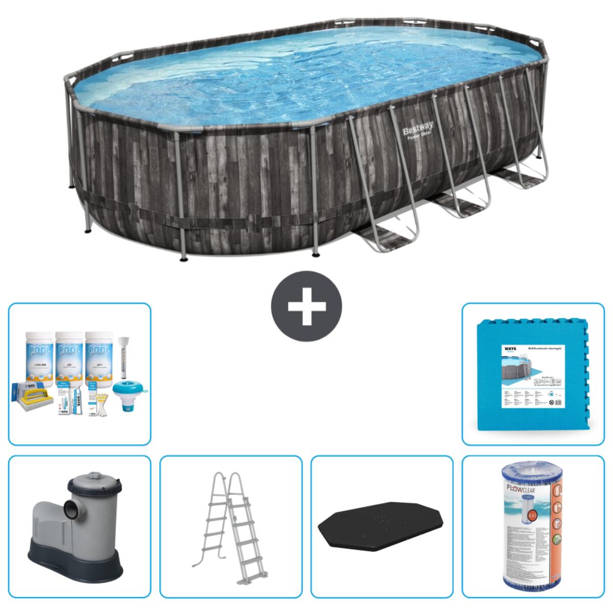 Bestway - Piscine Oval Power Steel - 610x366x122 Cm + Accessoires Cb30 - Piscine - Gris - Taille Unique - Decathlon