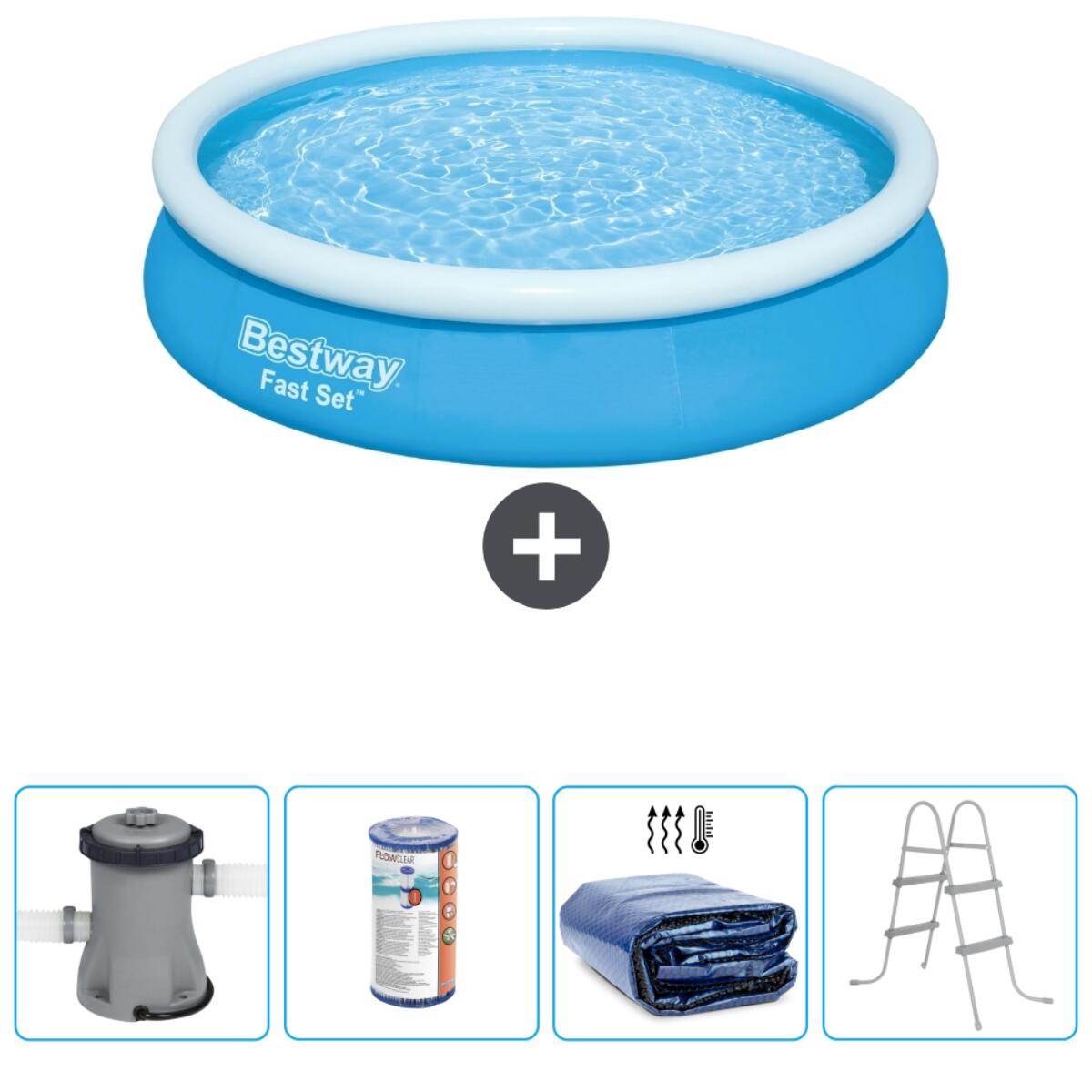 Bestway - Piscine Gonflable Ronde Fast Set - 366x76 Cm + Accessoires Cb59 - Piscine - Bleu - Taille Unique - Decathlon