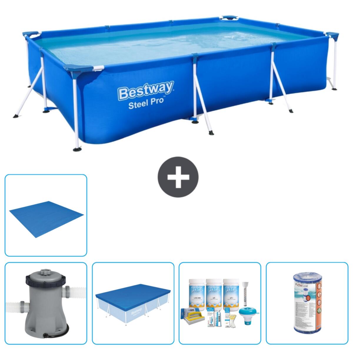 Bestway - Piscine Rectangulaire Steel Pro - 300x201x66 Cm + Accessoires Cb11 - Piscine - Bleu - Taille Unique - Decathlon