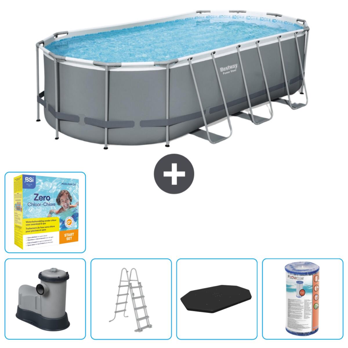 Bestway - Piscine Oval Power Steel - 549x274x122 Cm + Accessoires Cb33 - Piscine - Gris - Taille Unique - Decathlon