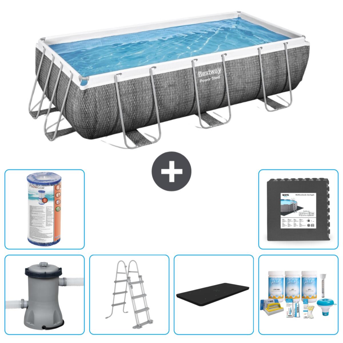 Bestway - Piscine Rectangulaire Power Steel - 404x201x100 Cm + Accessoires Cb23 - Piscine - Gris - Taille Unique - Decathlon