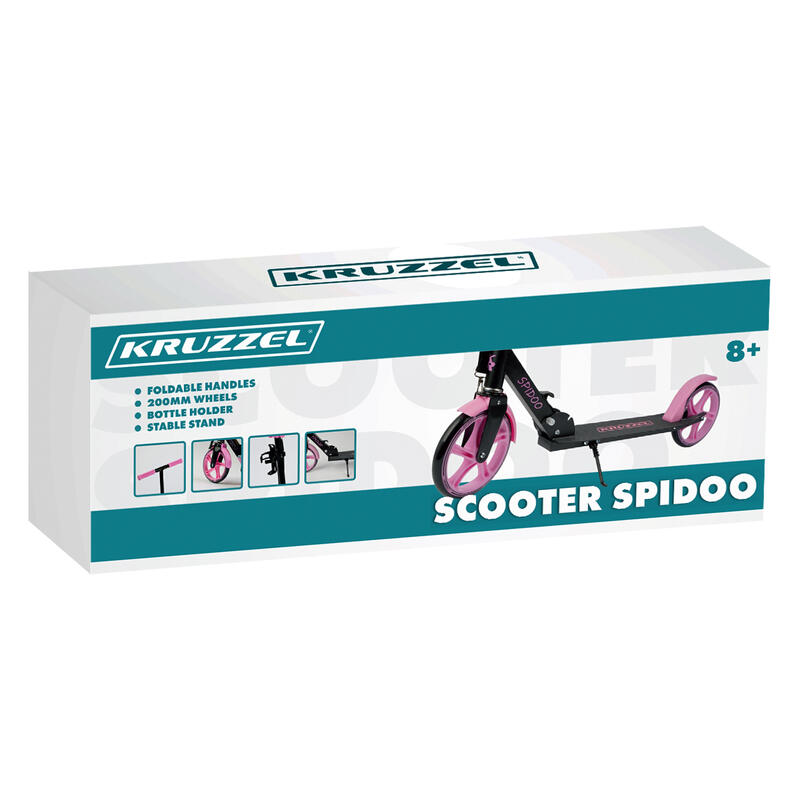 Trotinetă copii Kruzzel Spidoo pliabilă, ghidon reglabil, roți 20 cm, negru/roz