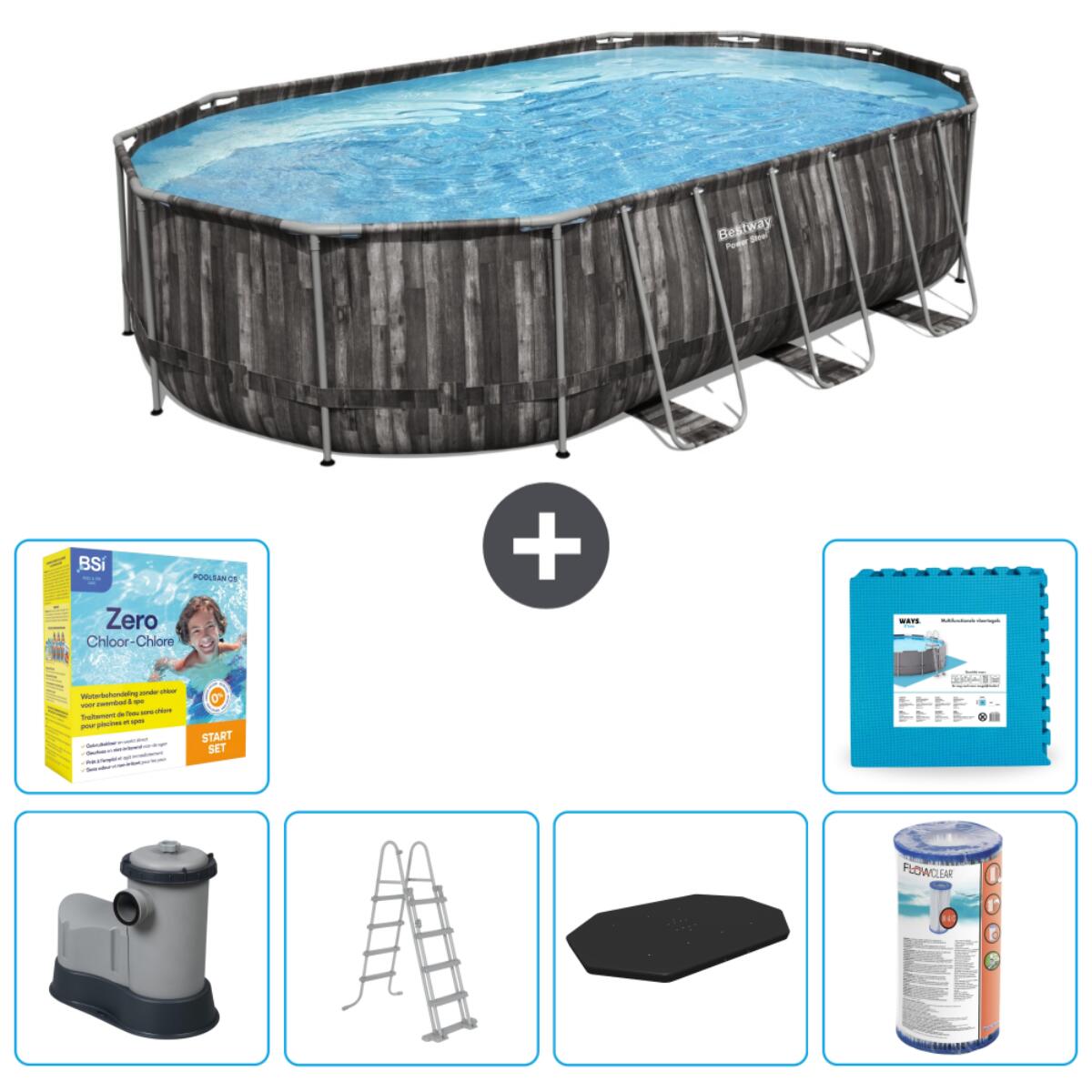 Bestway - Piscine Oval Power Steel - 610x366x122 Cm + Accessoires Cb34 - Piscine - Gris - Taille Unique - Decathlon