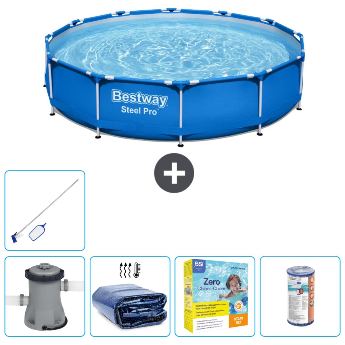 Bestway - Piscine Ronde Steel Pro - 366x76 Cm + Accessoires Cb20 - Piscine - Bleu - Taille Unique - Decathlon