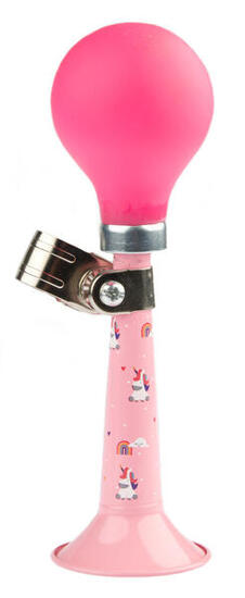 Tromba bici PexKids Unicorn - rosa con uno scoiattolo rosa.