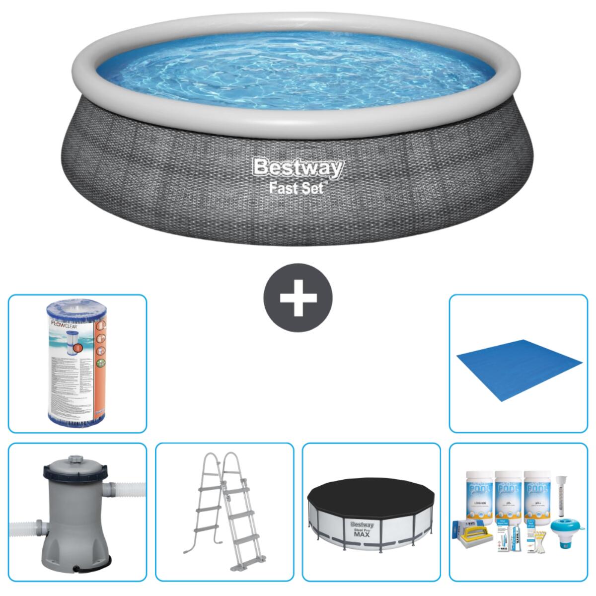 Bestway - Piscine Gonflable Ronde Fast Set - 457x107 Cm + Accessoires Cb21 - Piscine - Gris - Taille Unique - Decathlon