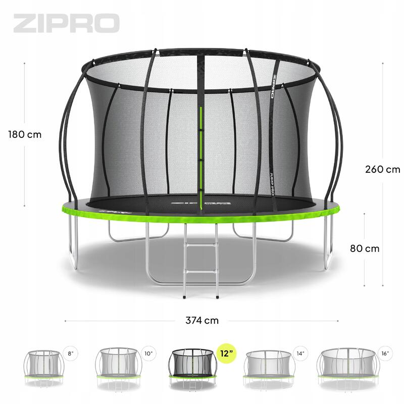 Trambulină de exterior Zipro Jump Pro Premium cu plasă de protecție 12FT 374cm