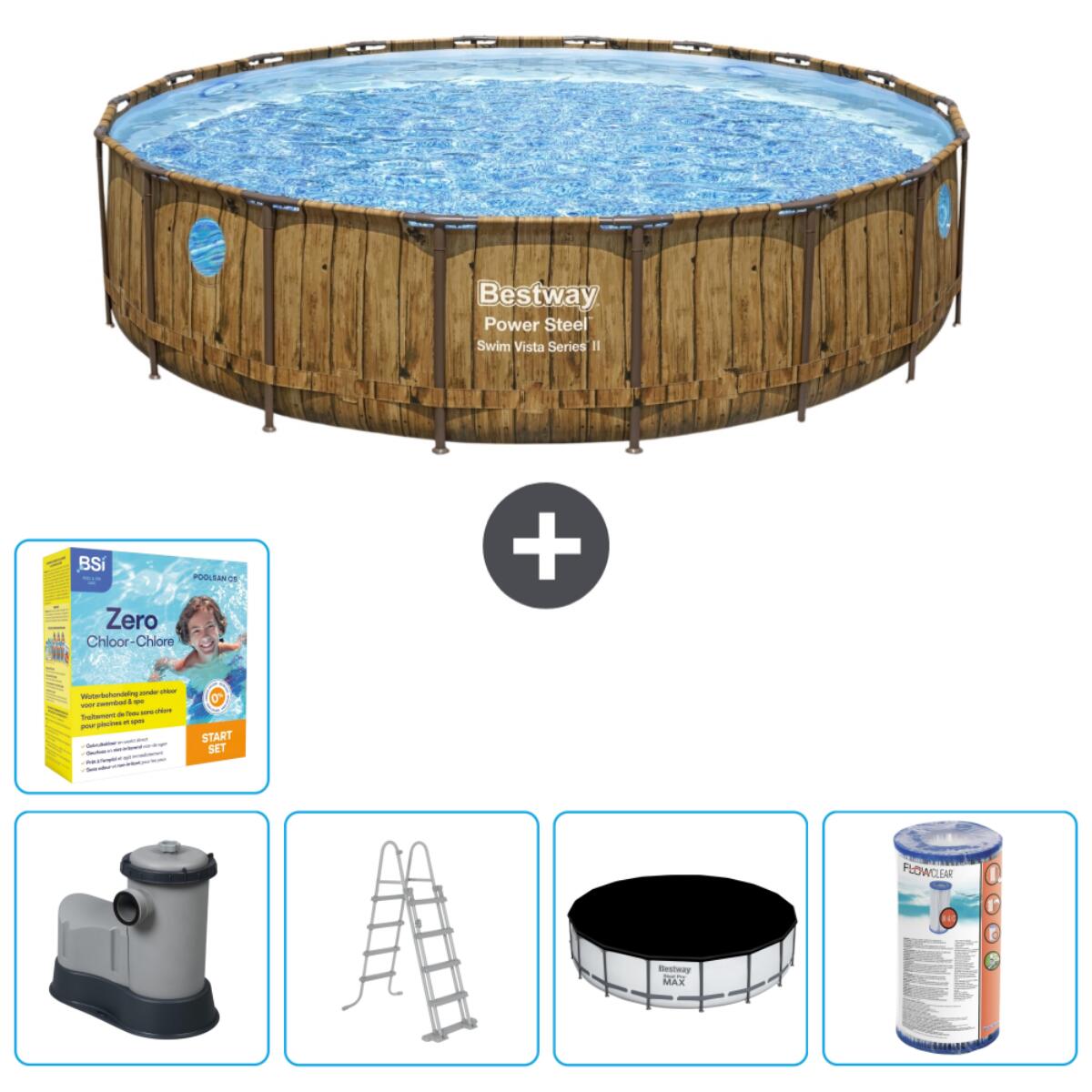 Bestway - Piscine Ronde Power Steel - 549x122 Cm + Accessoires Cb33 - Piscine - Marron - Taille Unique - Decathlon