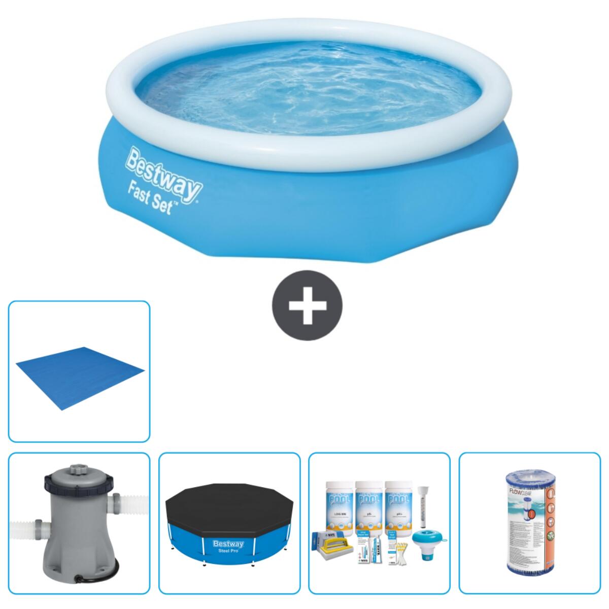 Bestway - Piscine Gonflable Ronde Fast Set - 305x76 Cm + Accessoires Cb11 - Piscine - Bleu - Taille Unique - Decathlon