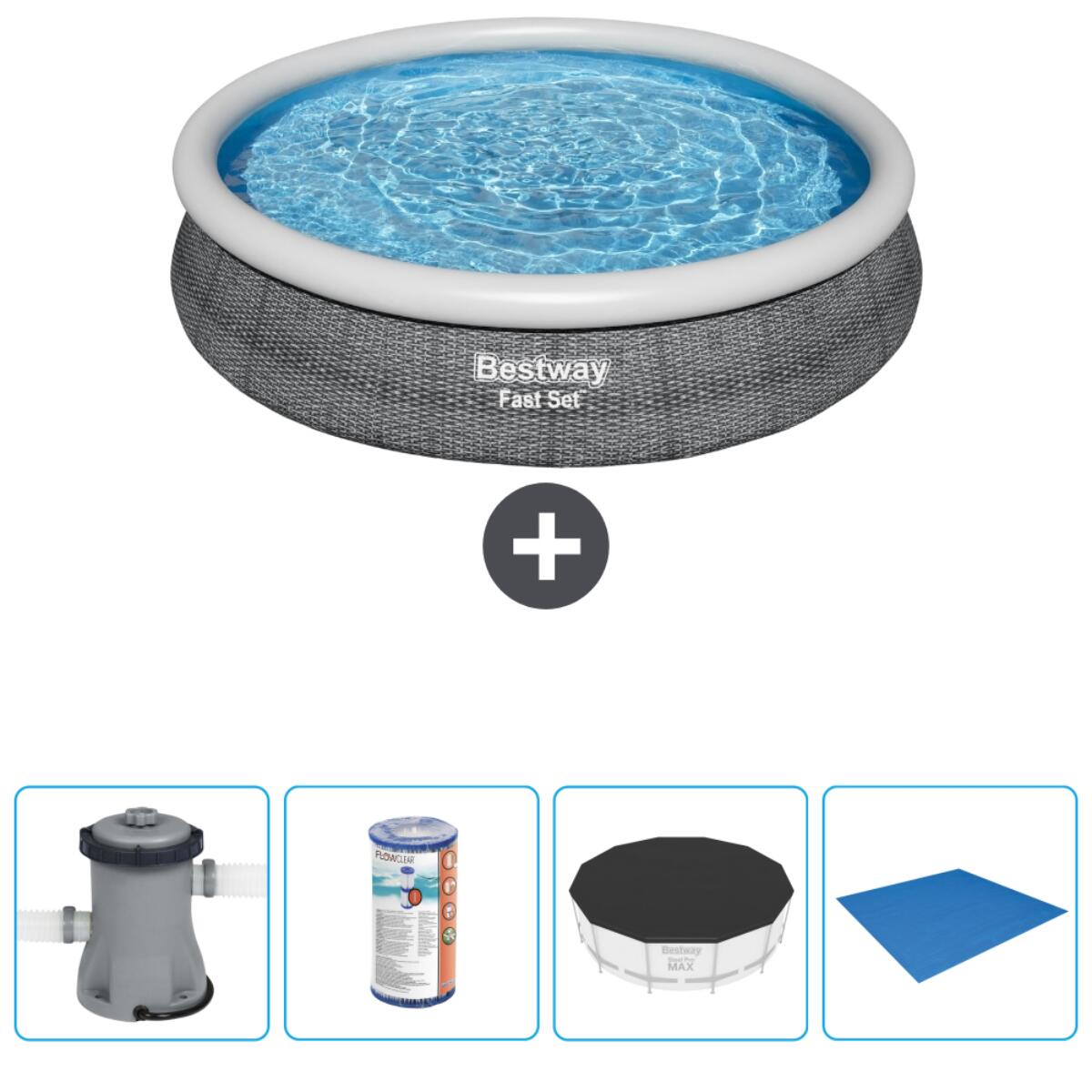Bestway - Piscine Gonflable Ronde Fast Set - 366x76 Cm + Accessoires Cb52 - Piscine - Gris - Taille Unique - Decathlon