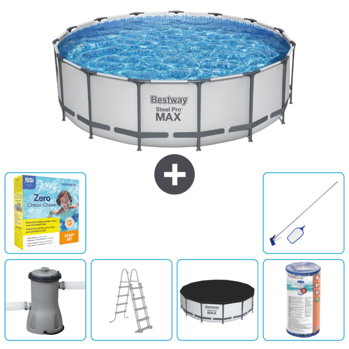 Bestway - Piscine Ronde Steel Pro Max - 488x122 Cm + Accessoires Cb36 - Piscine - Gris - Taille Unique - Decathlon