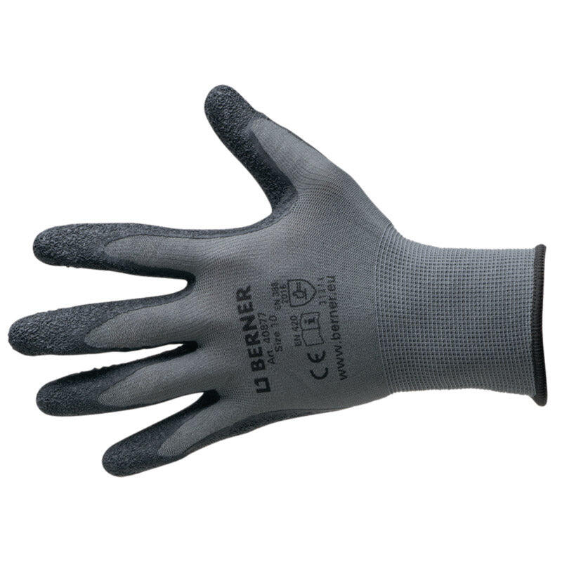 BERNER Berner Arbeitshandschuhe B-Grip Latex Größe 9 Kat.2 Schwarz-Grau