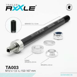 Essieu de plante Qibbel Radoxx pour remorque M12X1.00 152-167 mm