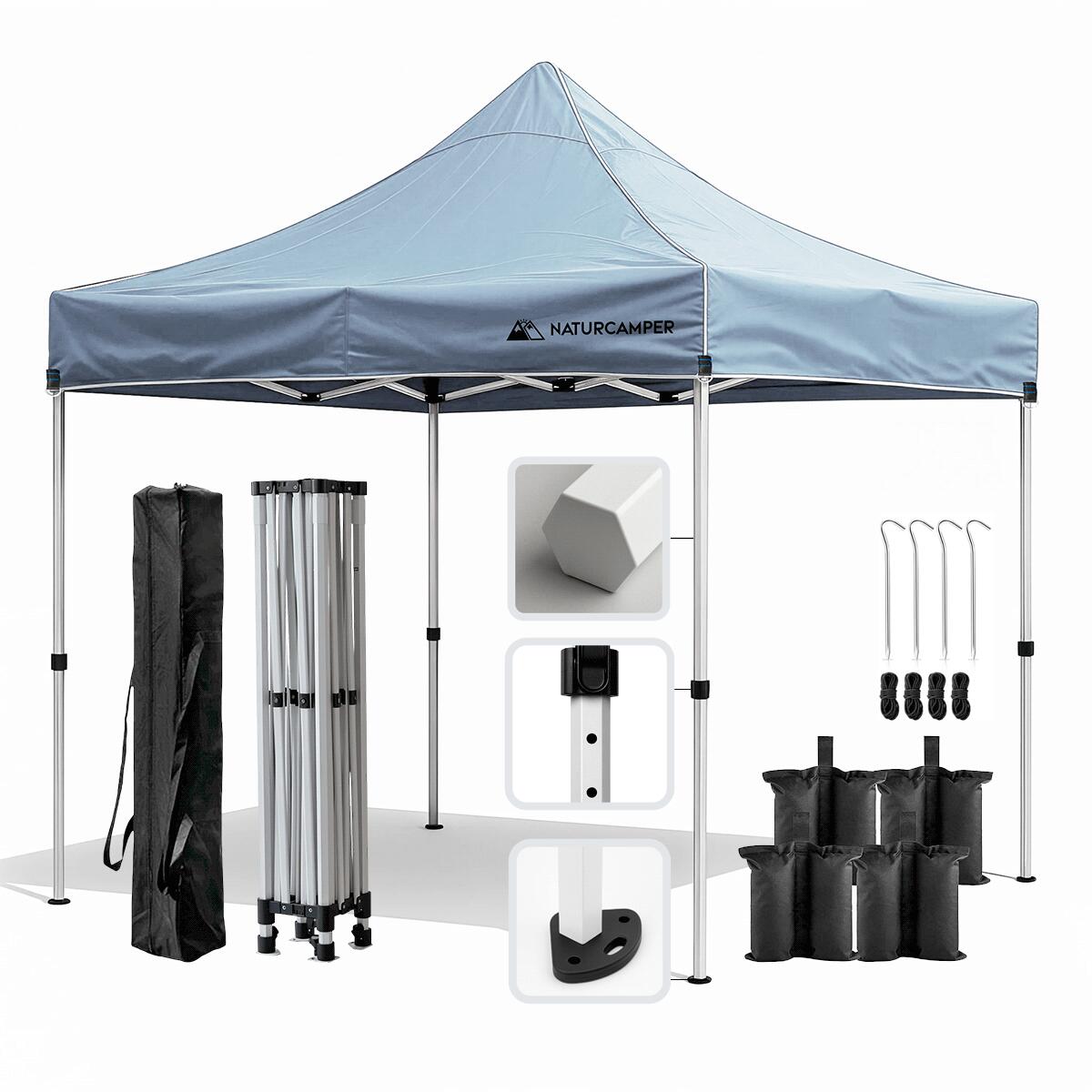 KOL OUTDOOR Carpa plegable 3x3m Gris con barras hexagonales