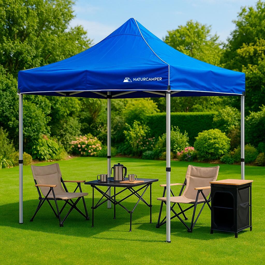 Gazebo Pieghevole 3x3m Blu Impermeabile Giardino Eventi Acciaio Esagonale UPF 2/7