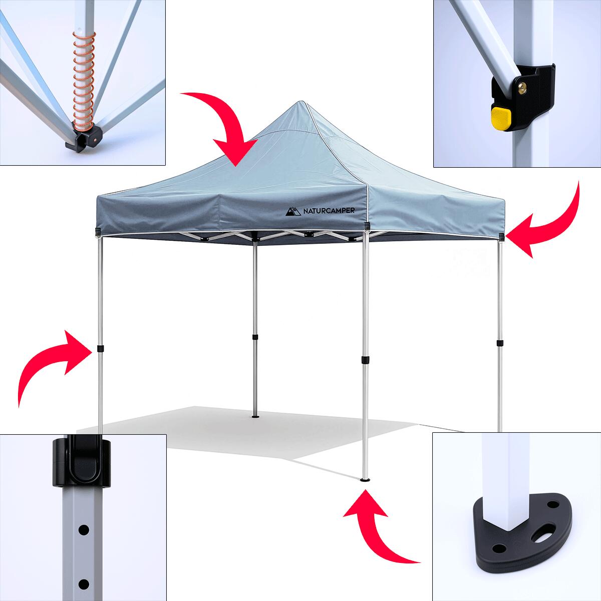 Faltpavillon 3x3m Grau Profi Sechskant Stahl Faltzelt Partyzelt wasserdicht 5/7