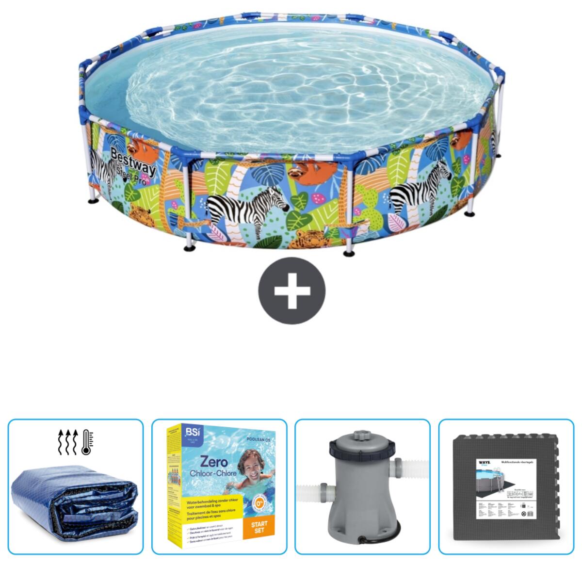 Bestway Steel Pro Rond - Jungle - 305x66 cm + Accessoires CB8 1/7