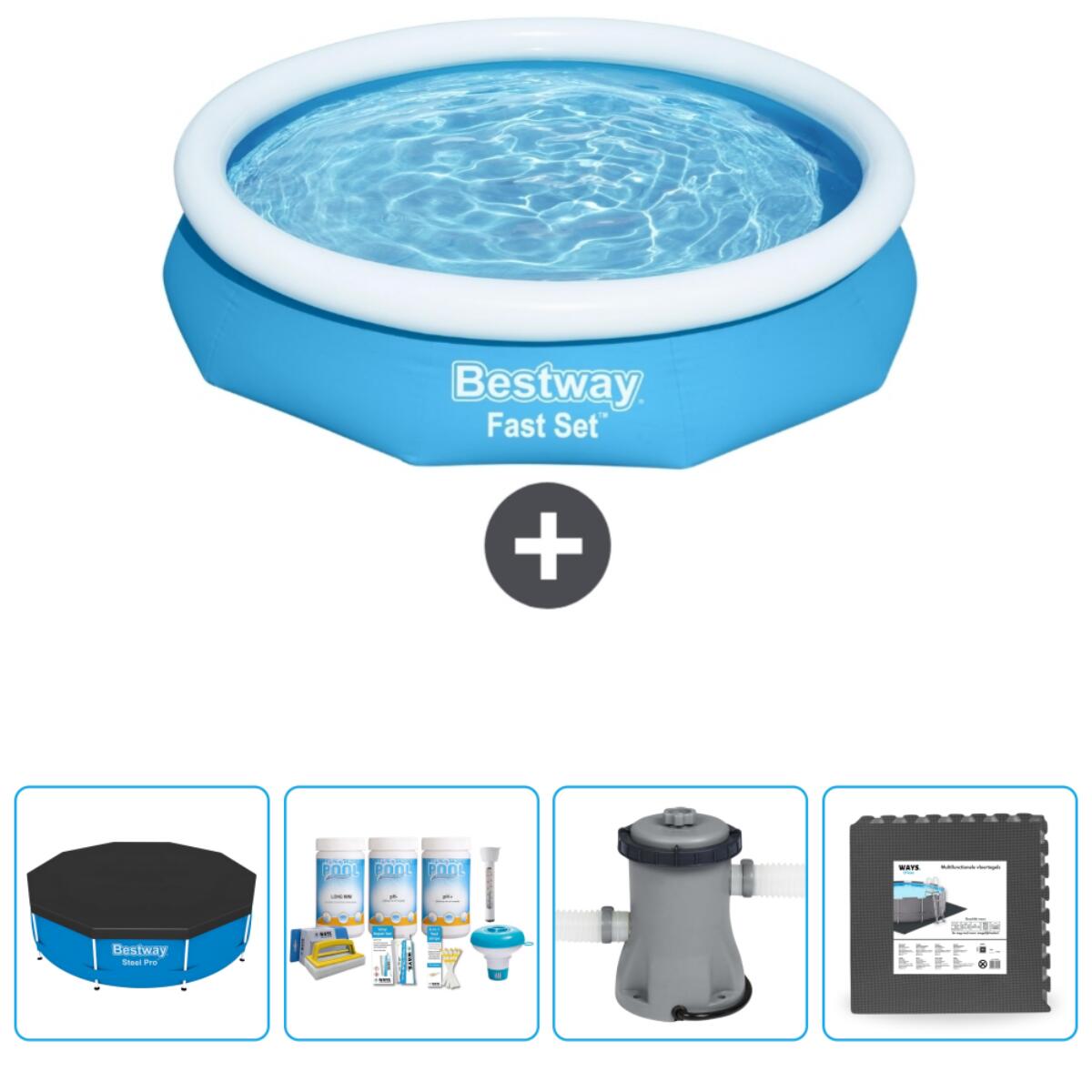 Bestway - Piscine Gonflable Ronde Fast Set - 305x66 Cm + Accessoires Cb3 - Piscine - Bleu - Taille Unique - Decathlon